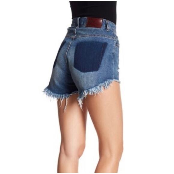 NEW ONE TEASPOON Hawks Distressed Blue Wash Raw Hem Denim Cutoffs Jean Shorts 24 - Picture 8 of 8